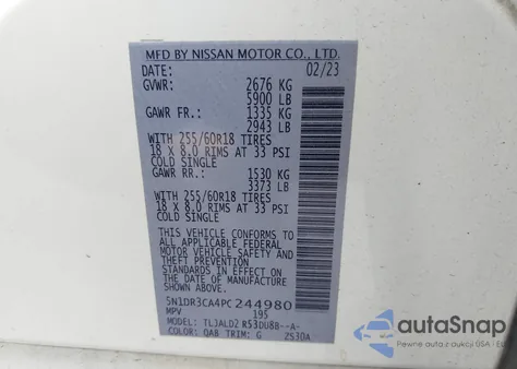 2023 Nissan Pathfinder Sl Fwd z USA, uszkodzony, nr VIN 5N1DR3CA4PRC44980